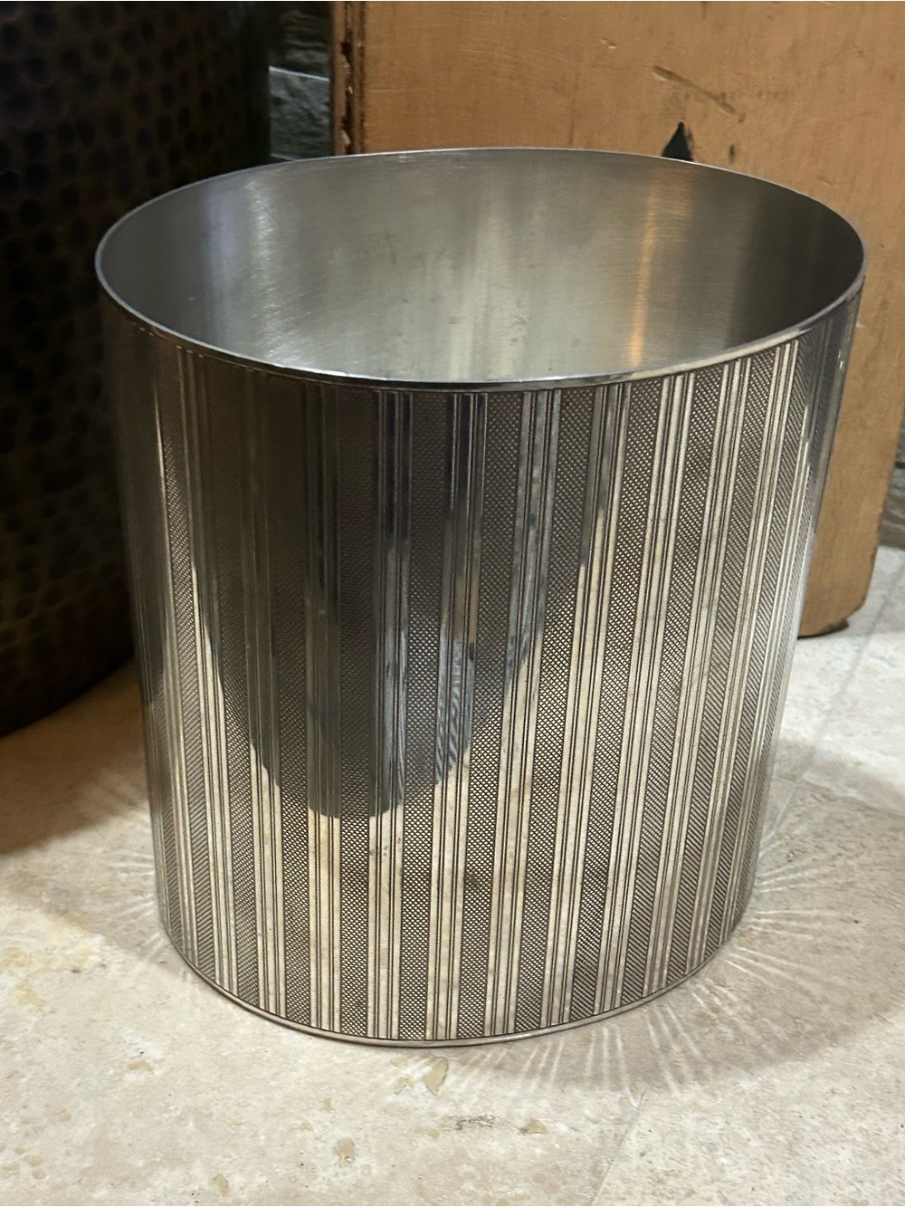WATERWORKS Engine Turned Pewter Oval Waste Can